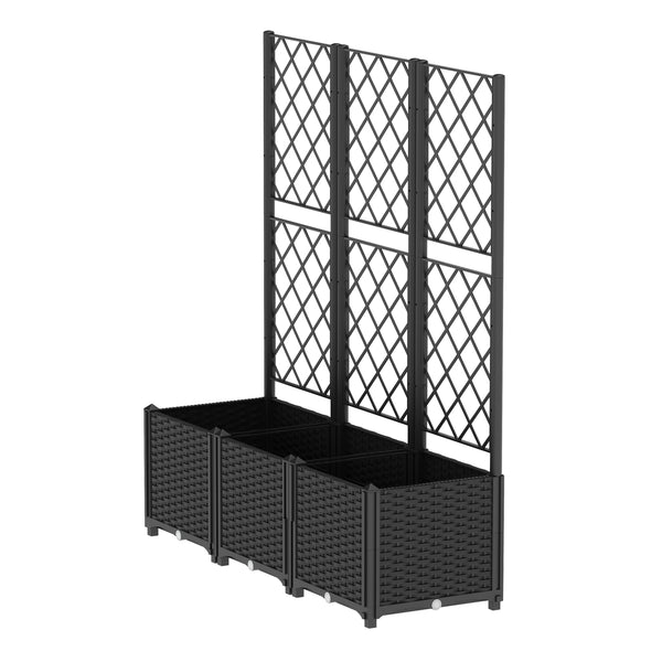 Rankgitter mit Blumenkasten Rattan 120 x 40 x 136 cm schwarz