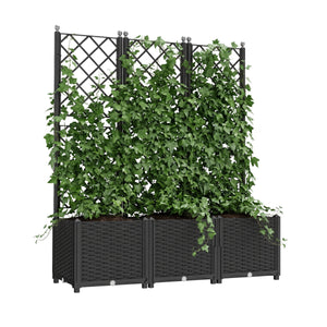 Rankgitter mit Blumenkasten Rattan 120 x 40 x 136 cm schwarz