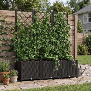 Rankgitter mit Blumenkasten Rattan 120 x 40 x 136 cm schwarz