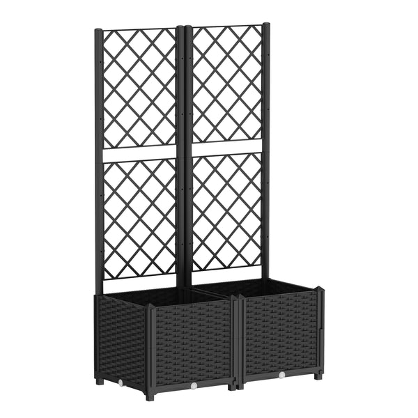 Rankgitter mit Blumenkasten Rattan 80 x 40 x 136 cm schwarz