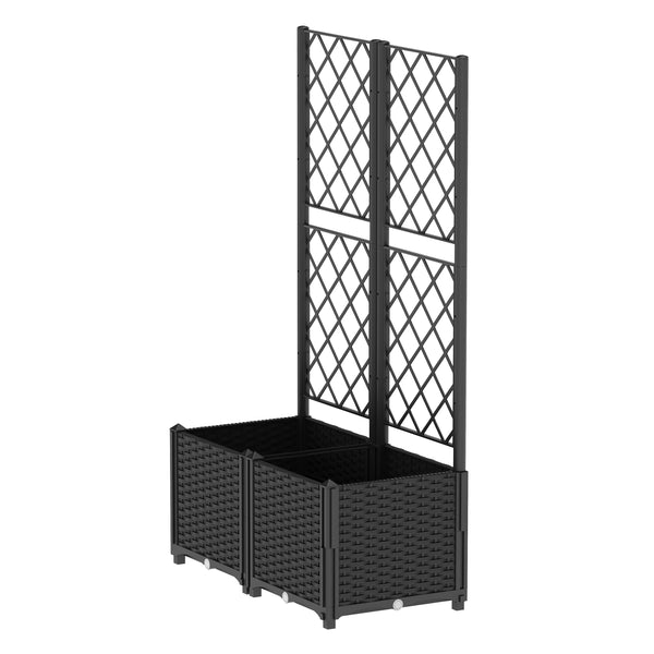 Rankgitter mit Blumenkasten Rattan 80 x 40 x 136 cm schwarz