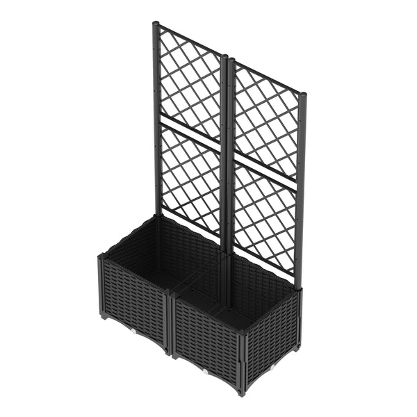 Rankgitter mit Blumenkasten Rattan 80 x 40 x 136 cm schwarz
