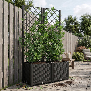 Rankgitter mit Blumenkasten Rattan 80 x 40 x 136 cm schwarz