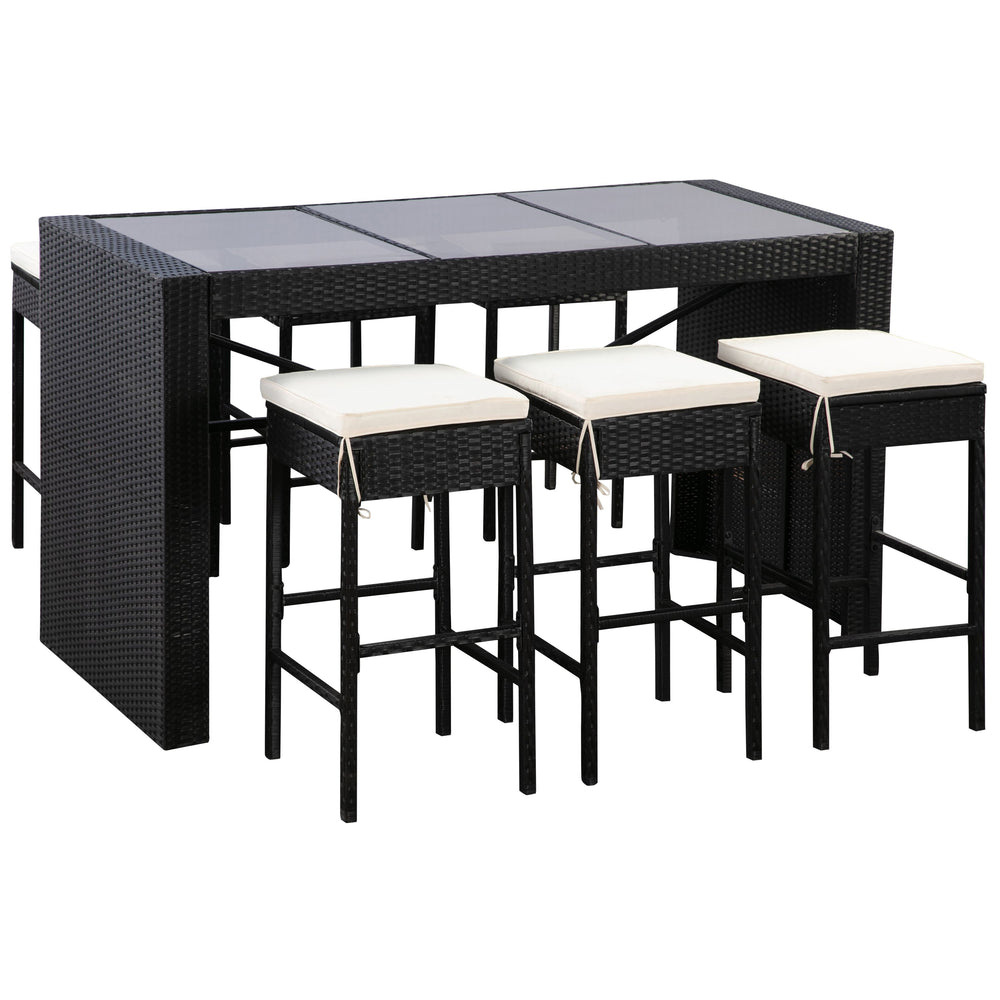 Comptoir de bar en rotin + 6 chaises de bar MODENA noir