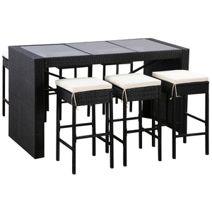 Rattan Bartheke + 6 Barstühle MODENA schwarz