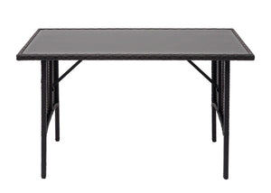 Rattan Esstisch Glas Gartentisch Gastronomie 112x60cm schwarz