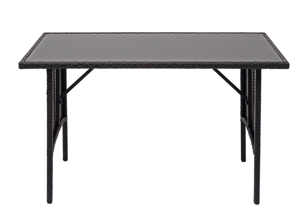 Rattan Esstisch Glas Gartentisch Gastronomie 112x60cm schwarz