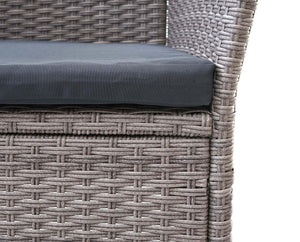Rattan Gartenbank mit Tisch 132cm ~ grau, Kissen dunkelgrau