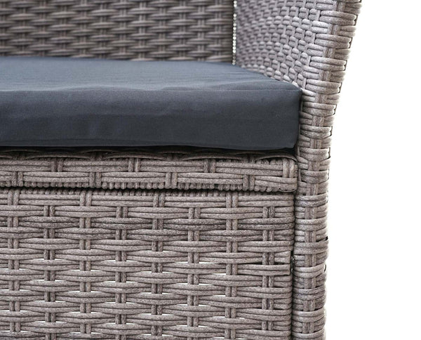Rattan Gartenbank mit Tisch 132cm ~ grau, Kissen dunkelgrau