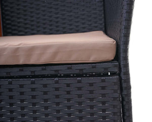 Rattan Gartenbank mit Tisch 132cm ~ schwarz Kissen creme