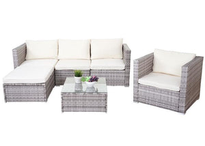 Rattan Gartenlounge Sitzgruppe Brescia ~ mit&nbsp;Kissen Creme