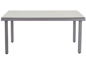 Rattan Gartentisch Cava Esstisch Tisch mit Glasplatte 160x90x74cm grau