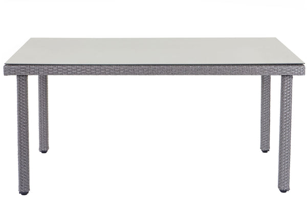 Rattan Gartentisch Cava Esstisch Tisch mit Glasplatte 160x90x74cm grau