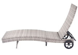 Rattan Liegestuhl Sonnenliege Grau, Kissen Beige