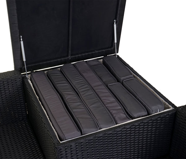 Rattan Lounge Sitzgruppe mit extra Kissenbox Anthrazit Kissen grau