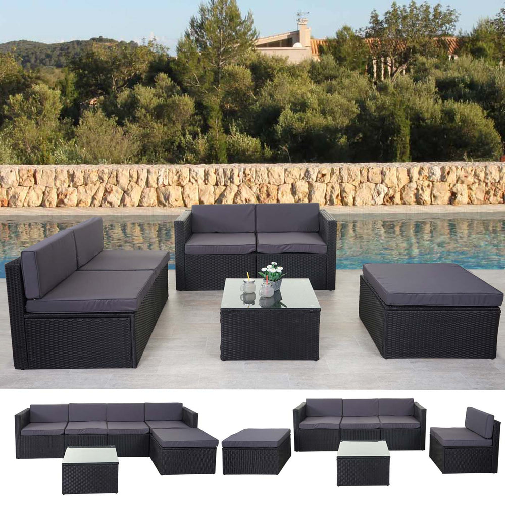 Rattan Lounge SunShine II Garten Sitzgruppe grau Polster grau