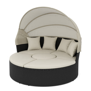 Rattan Sonneninsel mit LED PULA schwarz/beige