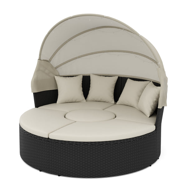 Rattan Sonneninsel mit LED PULA schwarz/beige
