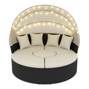 Rattan Sonneninsel mit LED PULA schwarz/beige