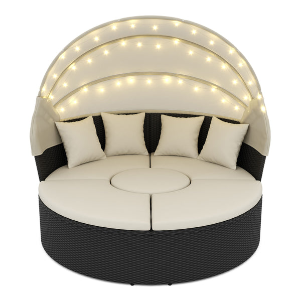 Rattan Sonneninsel mit LED PULA schwarz/beige