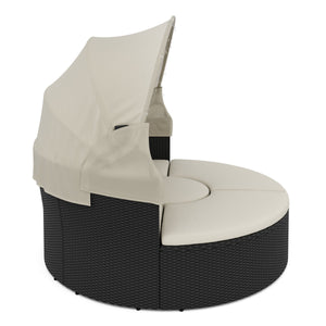 Rattan Sonneninsel mit LED PULA schwarz/beige
