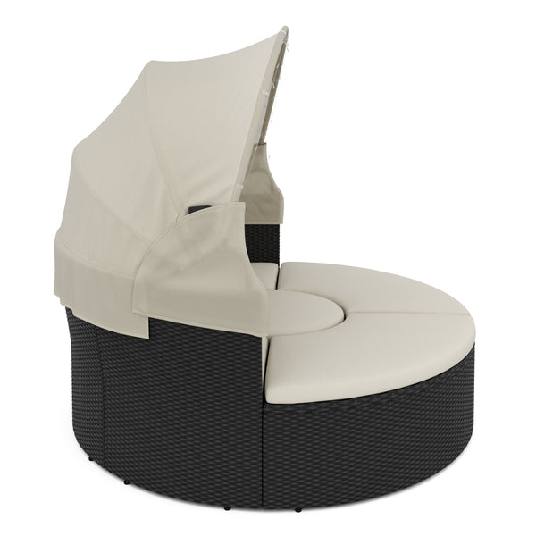 Rattan Sonneninsel mit LED PULA schwarz/beige