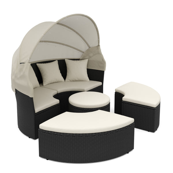 Rattan Sonneninsel mit LED PULA schwarz/beige
