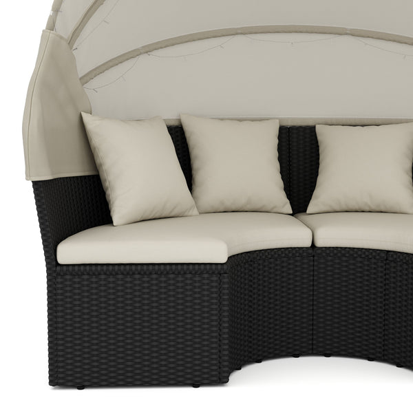 Rattan Sonneninsel mit LED PULA schwarz/beige