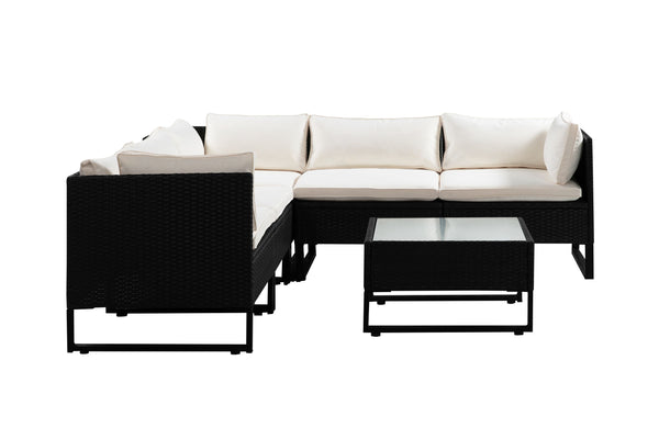 Rattanlounge CAPITOLA schwarz/weiss