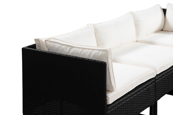 Rattanlounge CAPITOLA schwarz/weiss