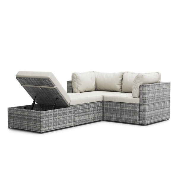 Rattan Lounge Gartenmöbel CHARLIE grau/weiss