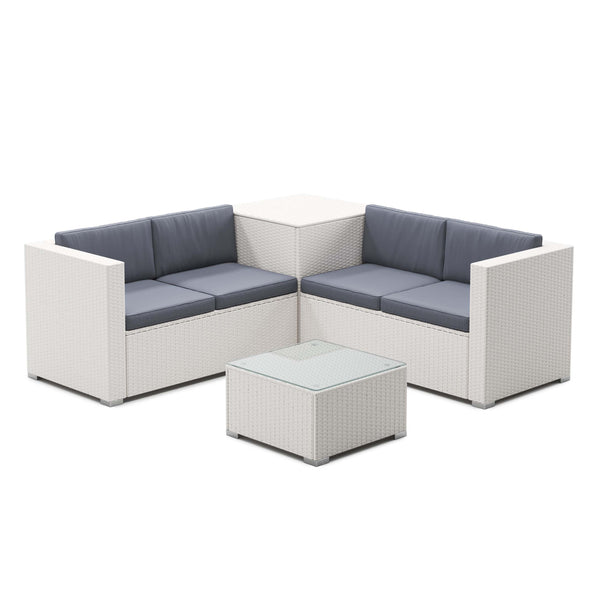 Rattanlounge SAN MARINO weiss/anthrazit