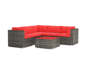 Eckteil Rattanlounge KRETA grau / rot
