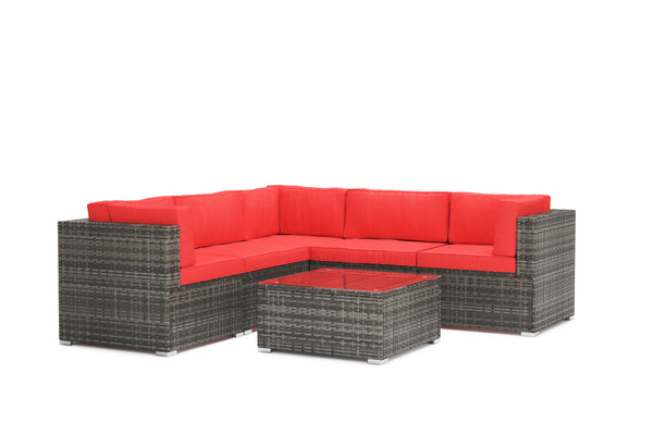 Eckteil Rattanlounge KRETA grau / rot