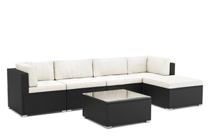 Eckteil Rattanlounge KRETA schwarz / weiss