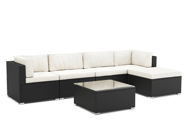 Eckteil Rattanlounge KRETA schwarz / weiss