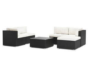 Eckteil Rattanlounge KRETA schwarz / weiss