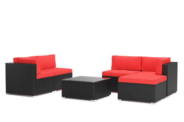 Eckteil Rattanlounge KRETA schwarz / rot