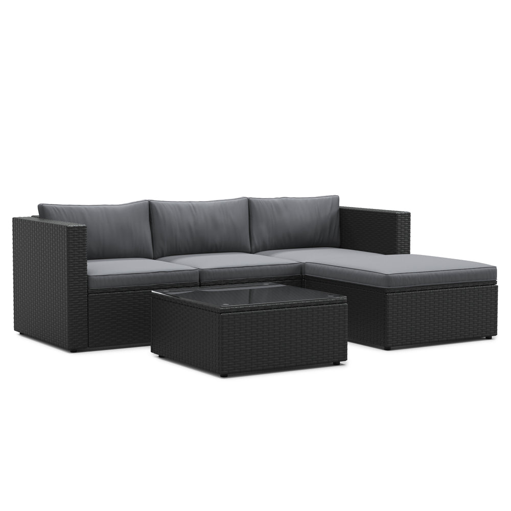 Salon de jardin MALIBU en rotin, noir/anthracite