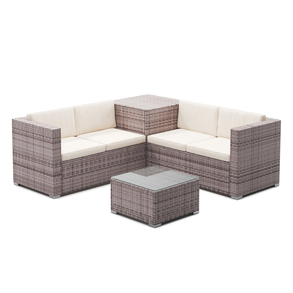 Salon de jardin en rotin San Marino, gris-brun/beige