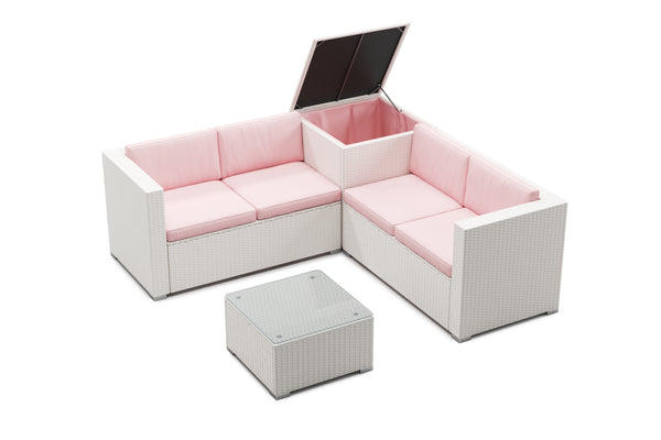 Rattanlounge SAN MARINO weiss / rosa
