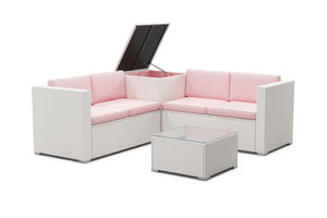 Rattanlounge SAN MARINO weiss / rosa