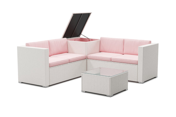 Rattanlounge SAN MARINO weiss / rosa