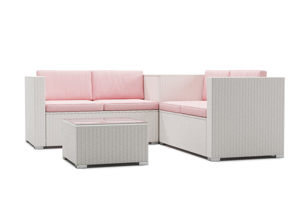 Rattanlounge SAN MARINO weiss / rosa