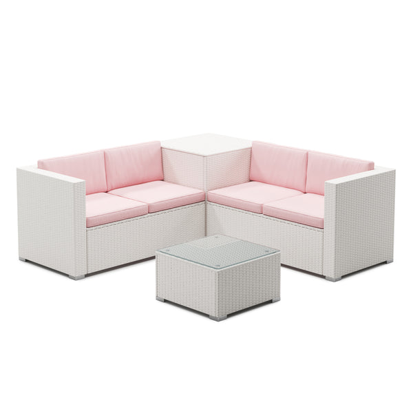 Rattanlounge SAN MARINO weiss / rosa