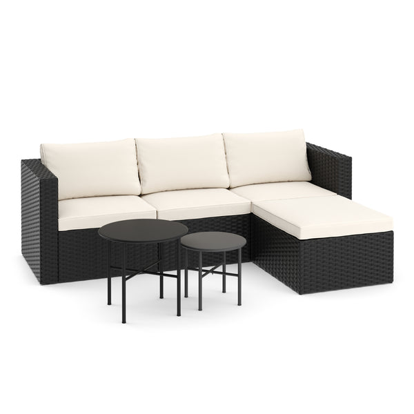 Rattanlounge TUGELA schwarz/creme