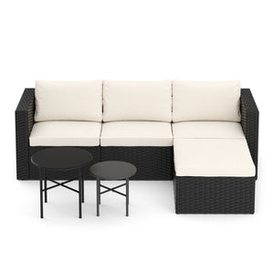 Rattanlounge TUGELA schwarz/creme