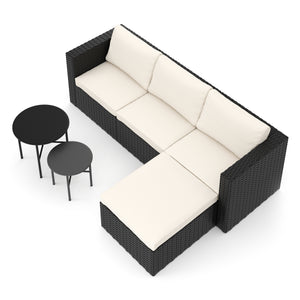 Rattanlounge TUGELA schwarz/creme