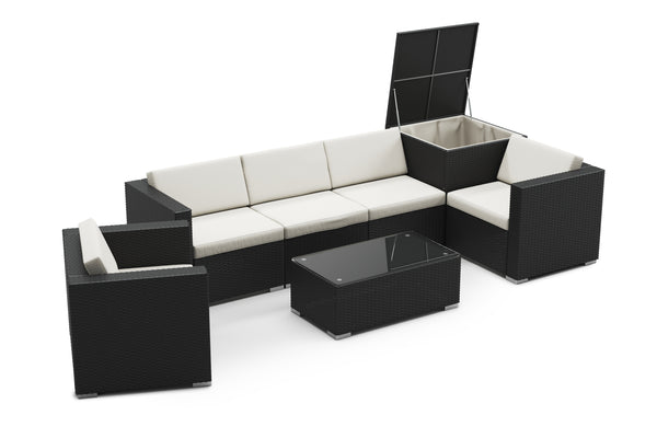 Rattanlounge BORA BORA schwarz mit Kissenbox