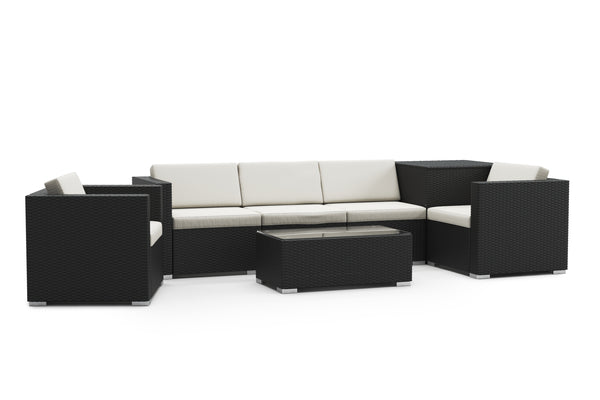 Rattanlounge BORA BORA schwarz mit Kissenbox